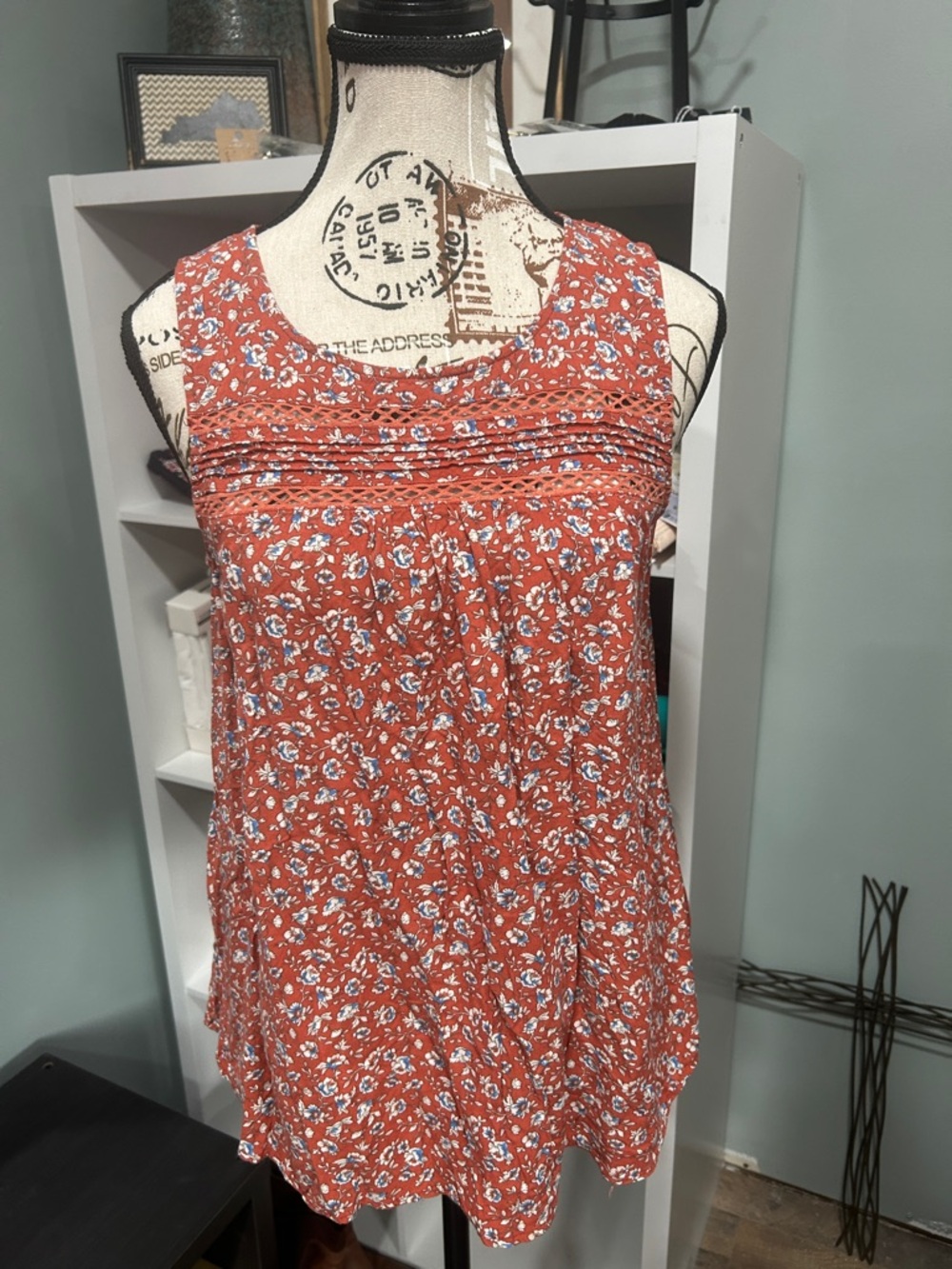 Hem & Thread Rust Floral Pintuck Tank Top